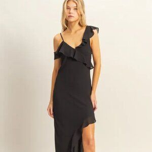HYFVE‎ Chiffon Ruffle Trim Midi Dress